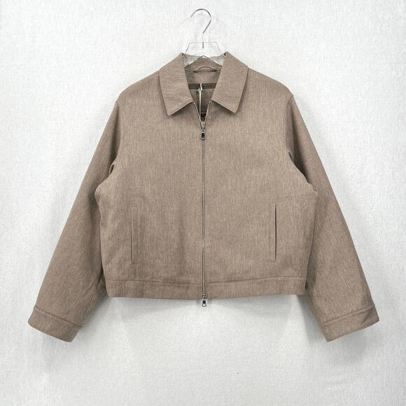 ENZA COSTA Wool Suiting Bomber Jacket Womens Small Tan Zip Collared Padded NEW - Picture 2 of 14